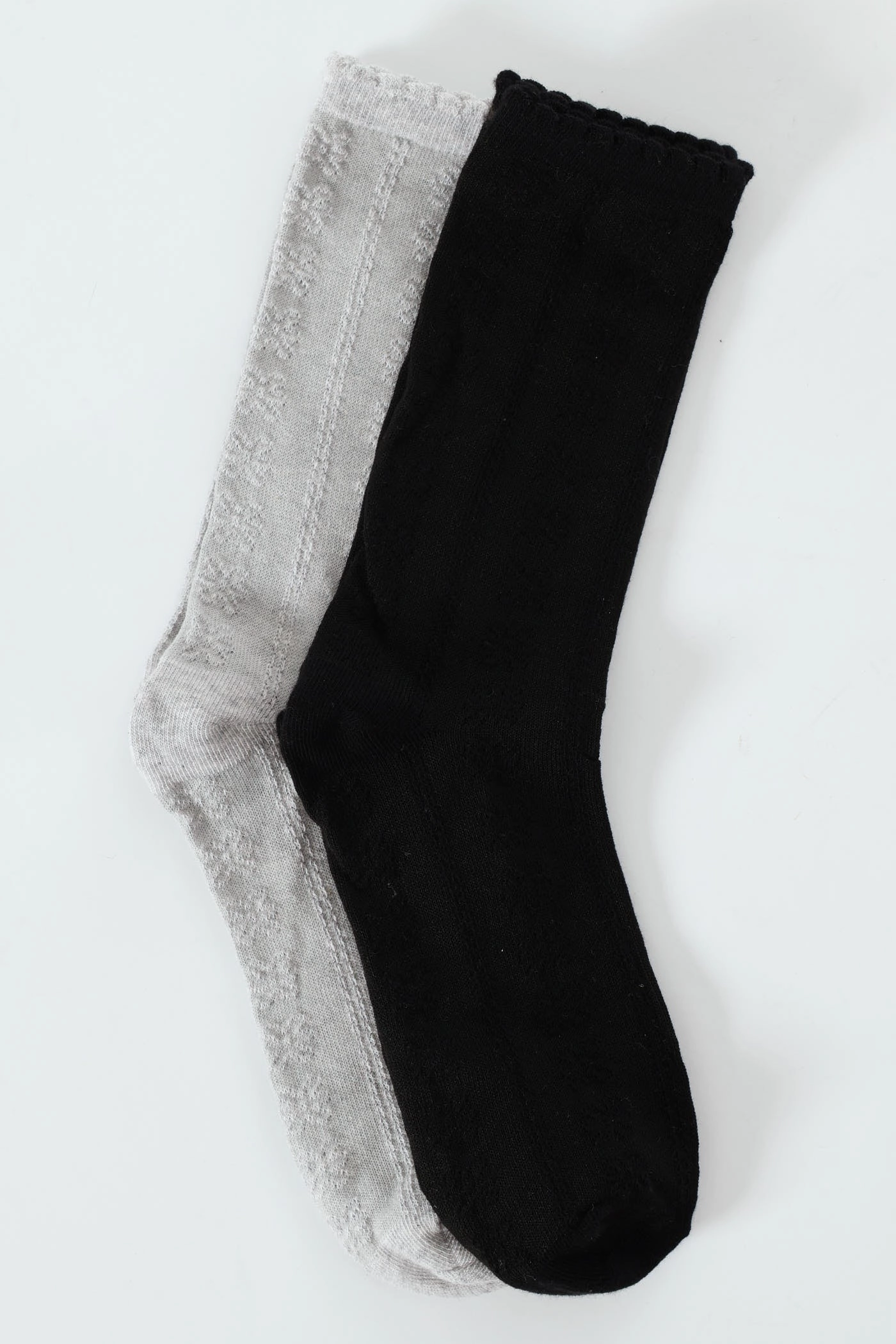 2 Pack Jacquard Flowers Crew Socks - Black/Grey