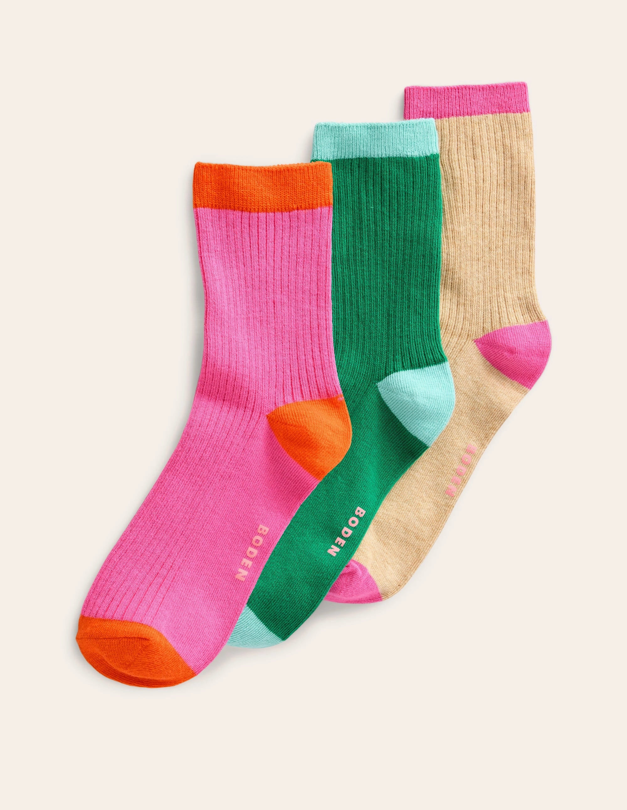 3 Pack Ribbed Ankle Socks-Colour Block