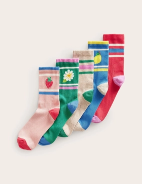 5-Pack Ribbed Socks-Motif Multi