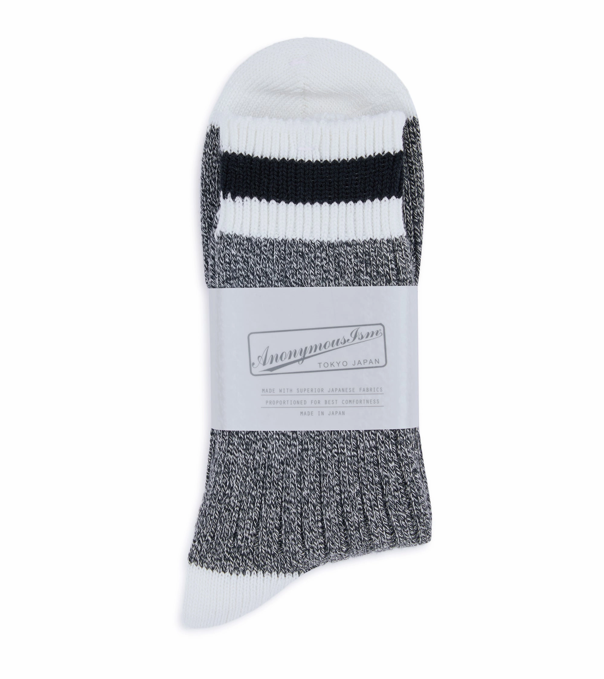 Anonymous Ism Tuck Cuff Striped Q Socks: Black Melange