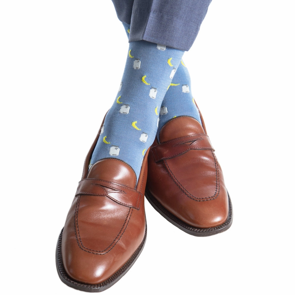 Azure Blue with Yolk, White and Steel Gray Moonshine Cotton Sock Linked Toe OTC