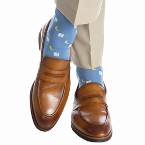 Azure Blue with Yolk, White and Steel Gray Moonshine Cotton Sock Linked Toe OTC