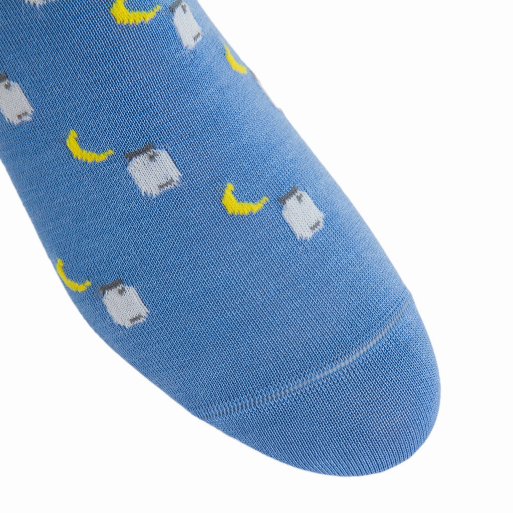 Azure Blue with Yolk, White and Steel Gray Moonshine Cotton Sock Linked Toe OTC