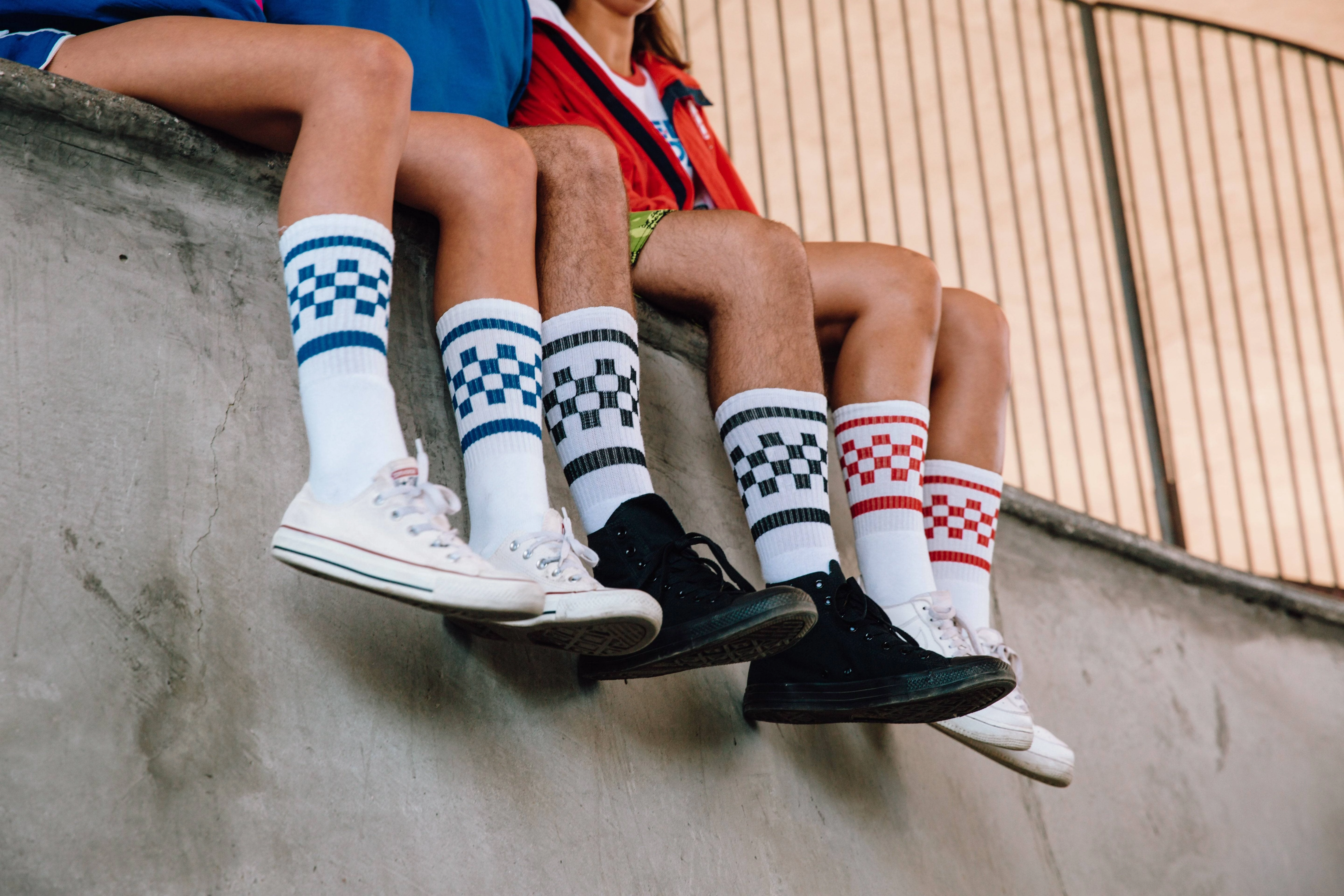 Black Checkered Socks | White