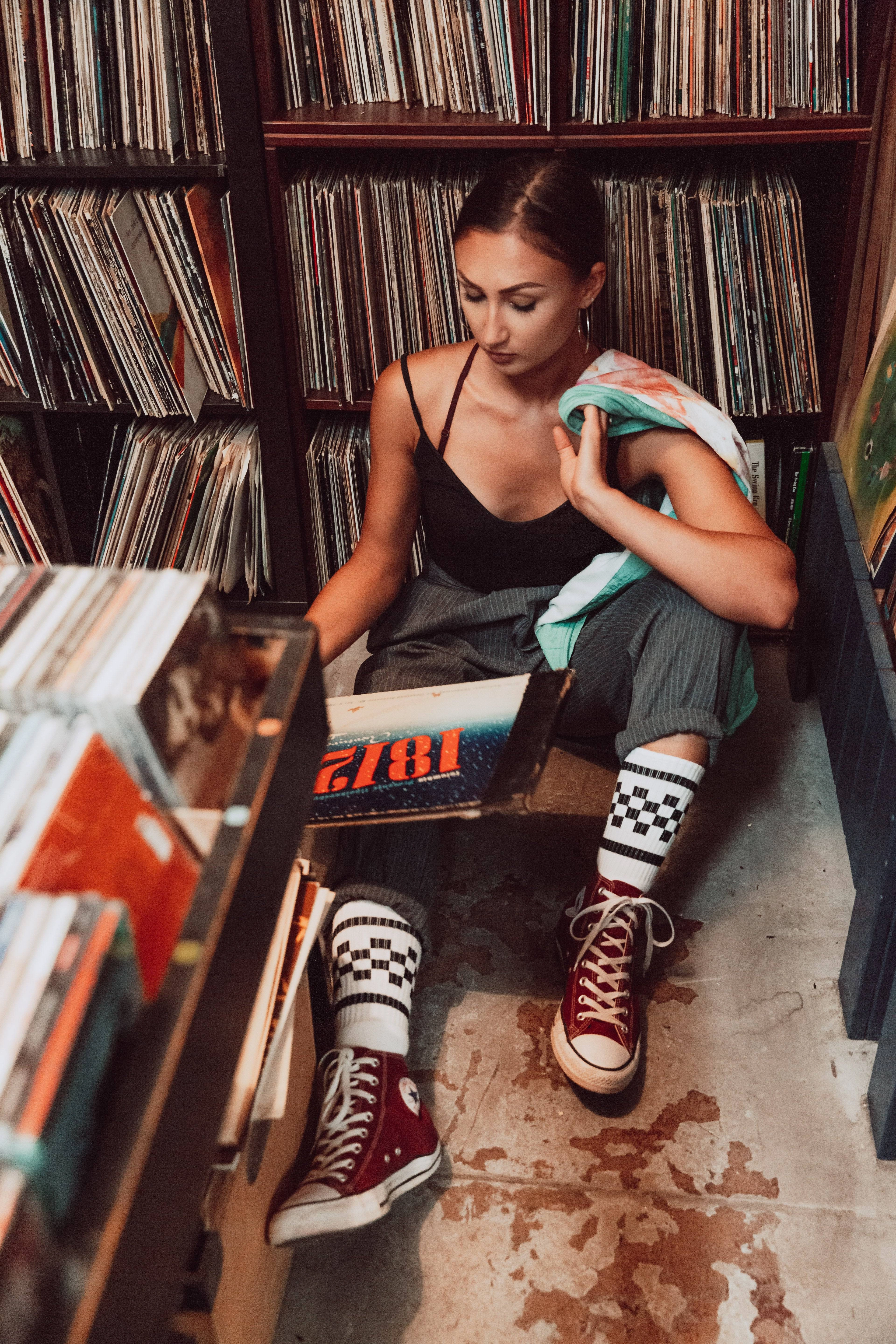 Black Checkered Socks | White