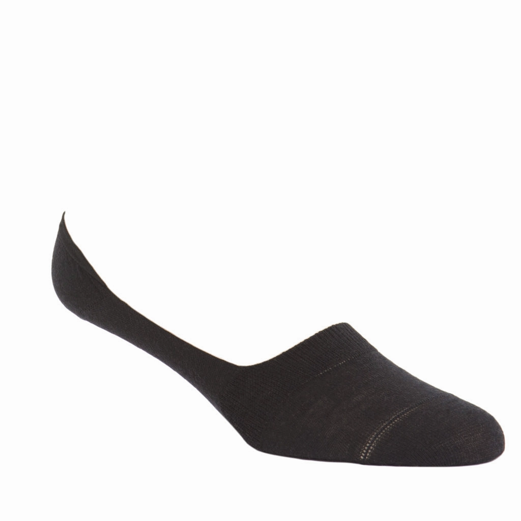 Black Fine Merino Wool Sock Linked Toe Low Vamp No Show