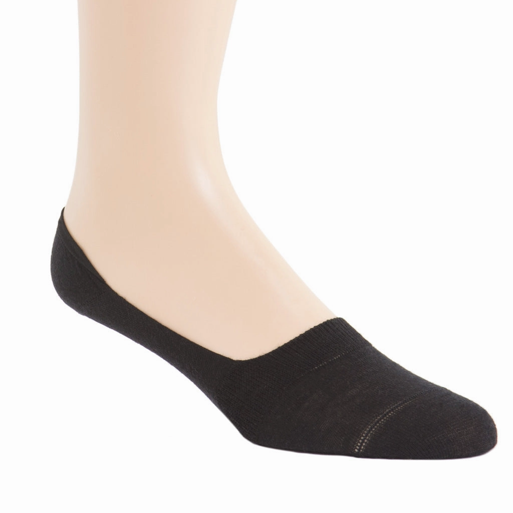 Black Fine Merino Wool Sock Linked Toe Low Vamp No Show