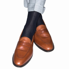 Black Solid Ribbed Cotton Sock Linked Toe Mid-Calf