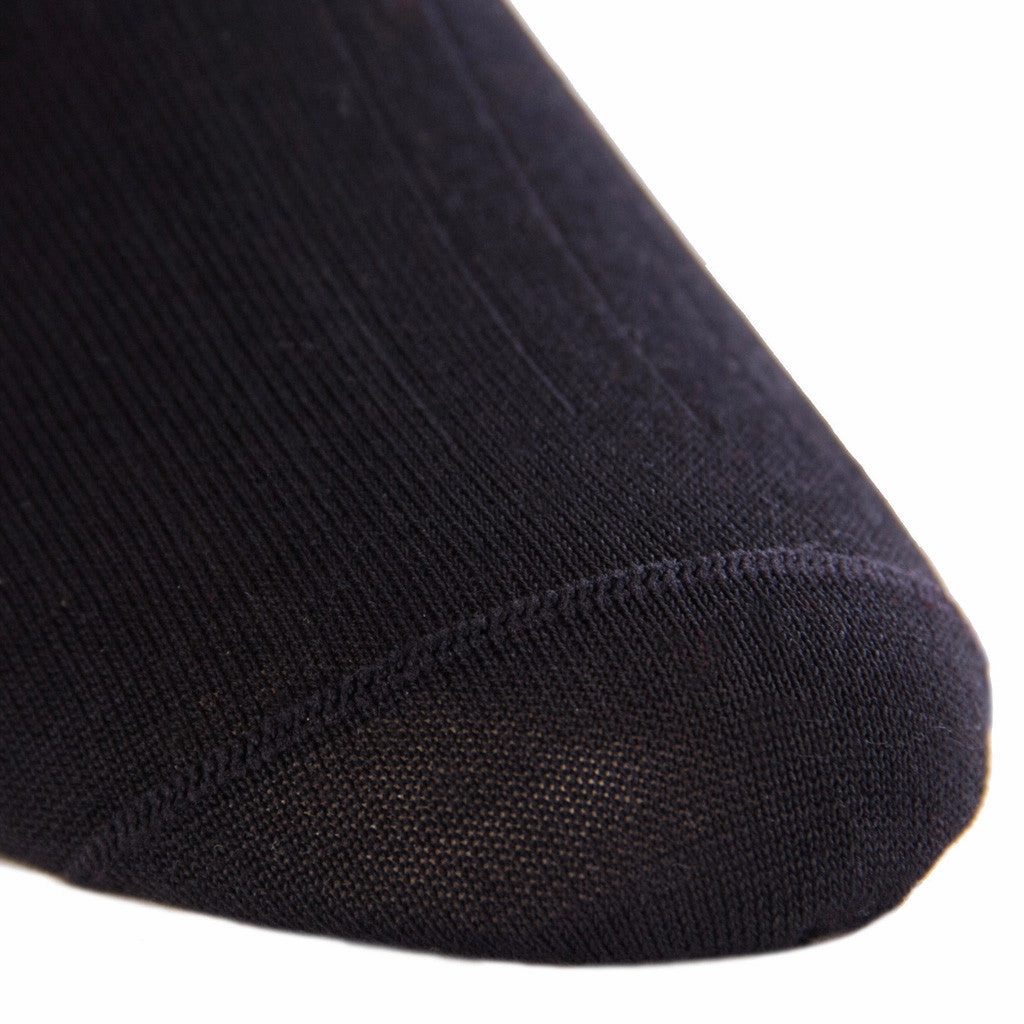 Black Solid Ribbed Cotton Sock Linked Toe Mid-Calf