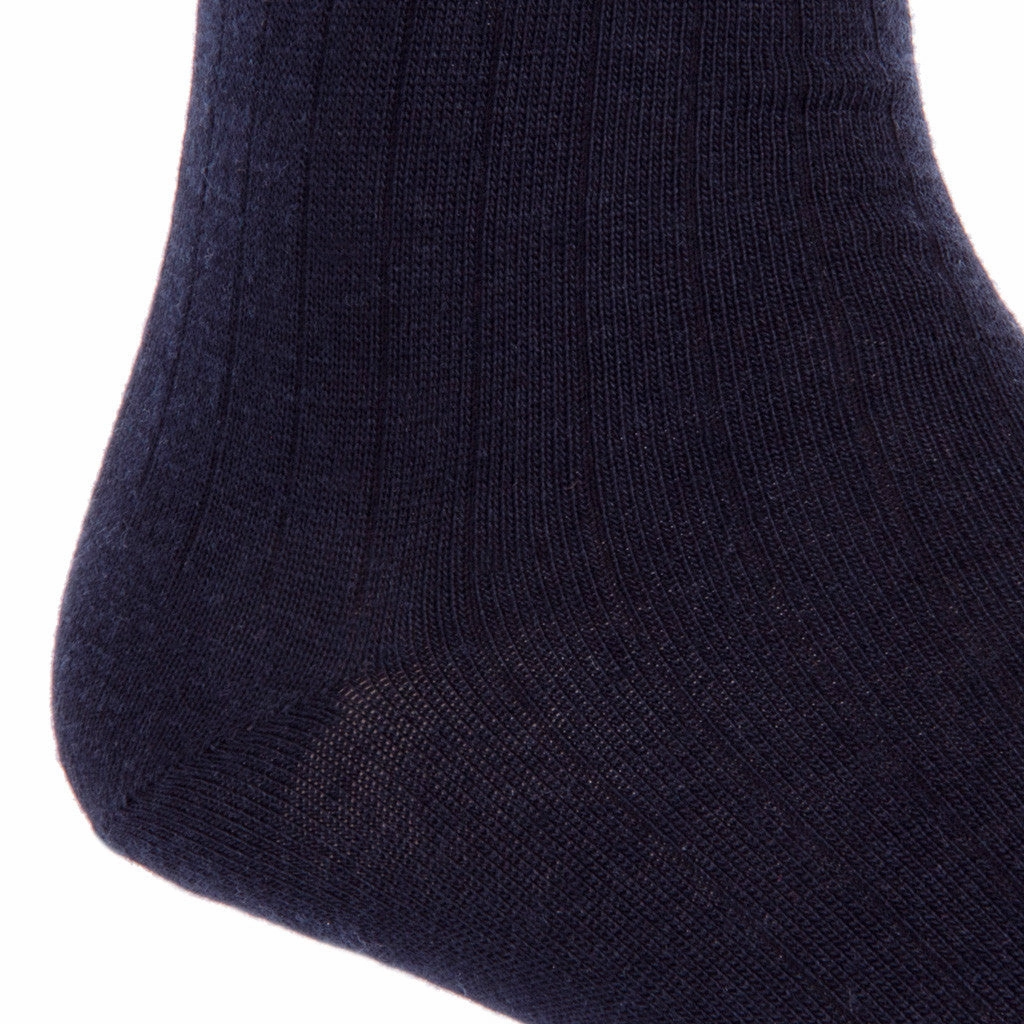 Black Solid Ribbed Cotton Sock Linked Toe Mid-Calf