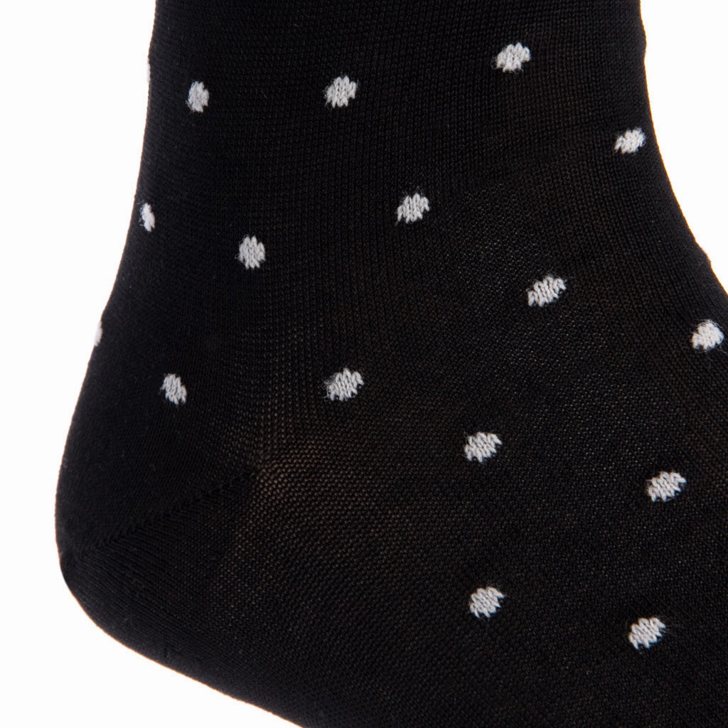 Black with Ash Dot Fine Merino Wool Sock Linked Toe Mid-Calf