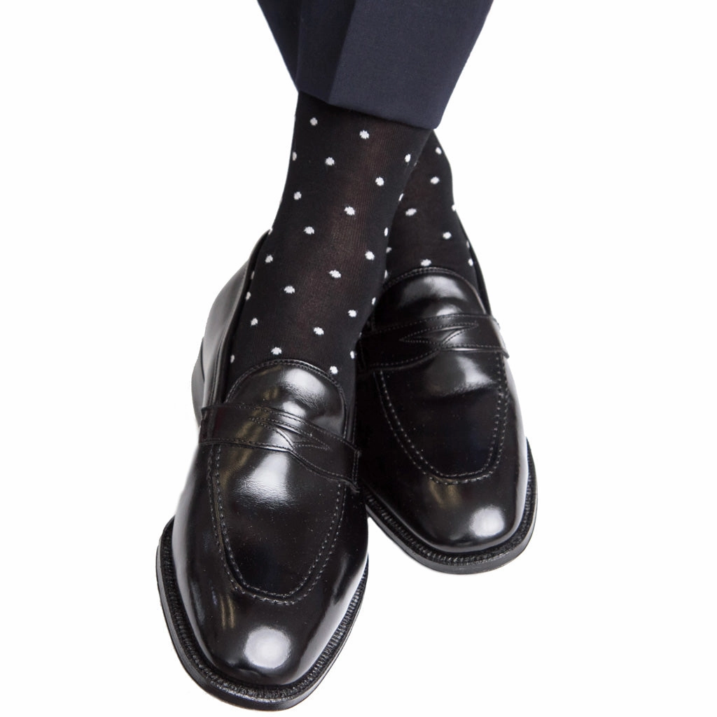 Black with Ash Dot Fine Merino Wool Sock Linked Toe Mid-Calf