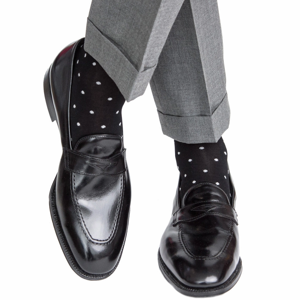 Black with Ash Dot Fine Merino Wool Sock Linked Toe Mid-Calf