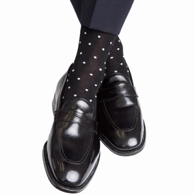 Black with Ash Dot Fine Merino Wool Sock Linked Toe Mid-Calf
