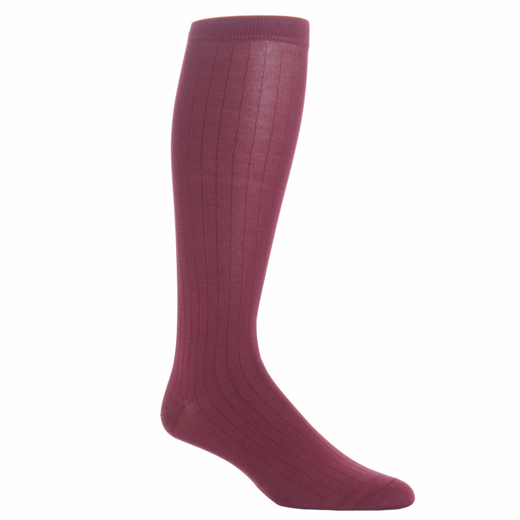 Burgundy Solid Ribbed Fine Merino Wool Sock Linked Toe OTC