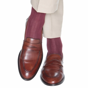 Burgundy Solid Ribbed Fine Merino Wool Sock Linked Toe OTC