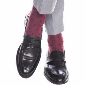 Burgundy with Navy Dot Fine Merino Wool Sock Linked Toe Mid-Calf