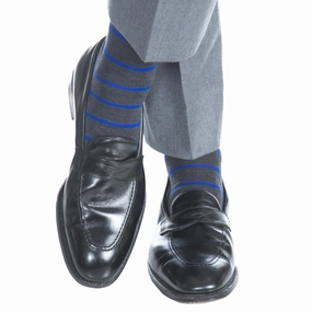 Charcoal with Cobalt Blue Stripe Fine Merino Wool Sock Linked Toe OTC