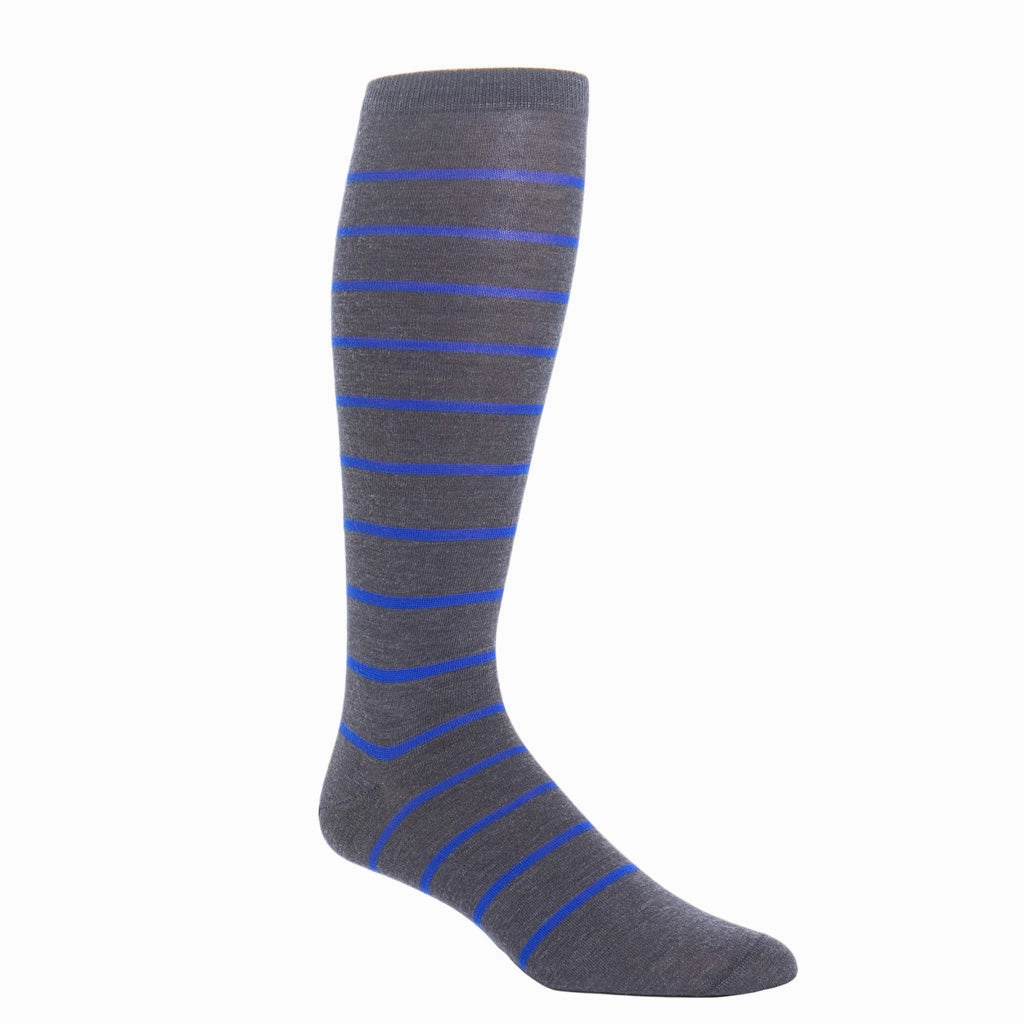 Charcoal with Cobalt Blue Stripe Fine Merino Wool Sock Linked Toe OTC
