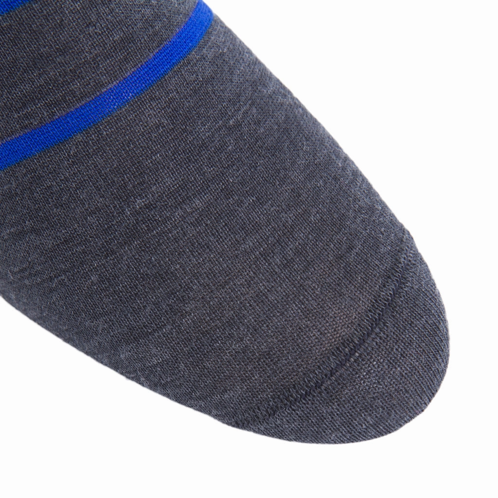 Charcoal with Cobalt Blue Stripe Fine Merino Wool Sock Linked Toe OTC