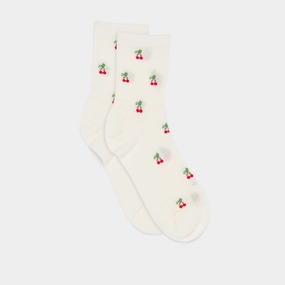 CHERRY WAFFLE KNIT SOCKS WHITE RED