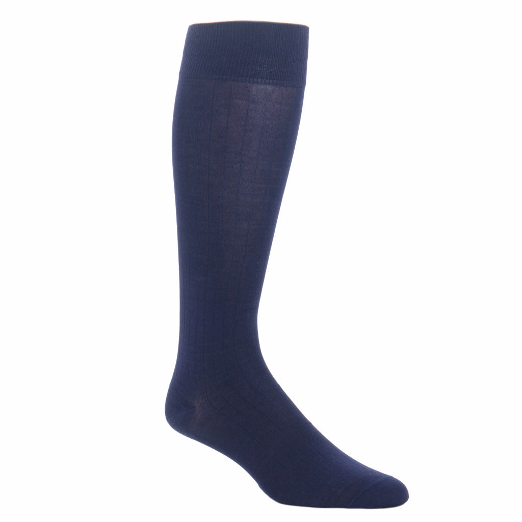 Classic Navy Solid Ribbed Cotton Sock Linked Toe OTC