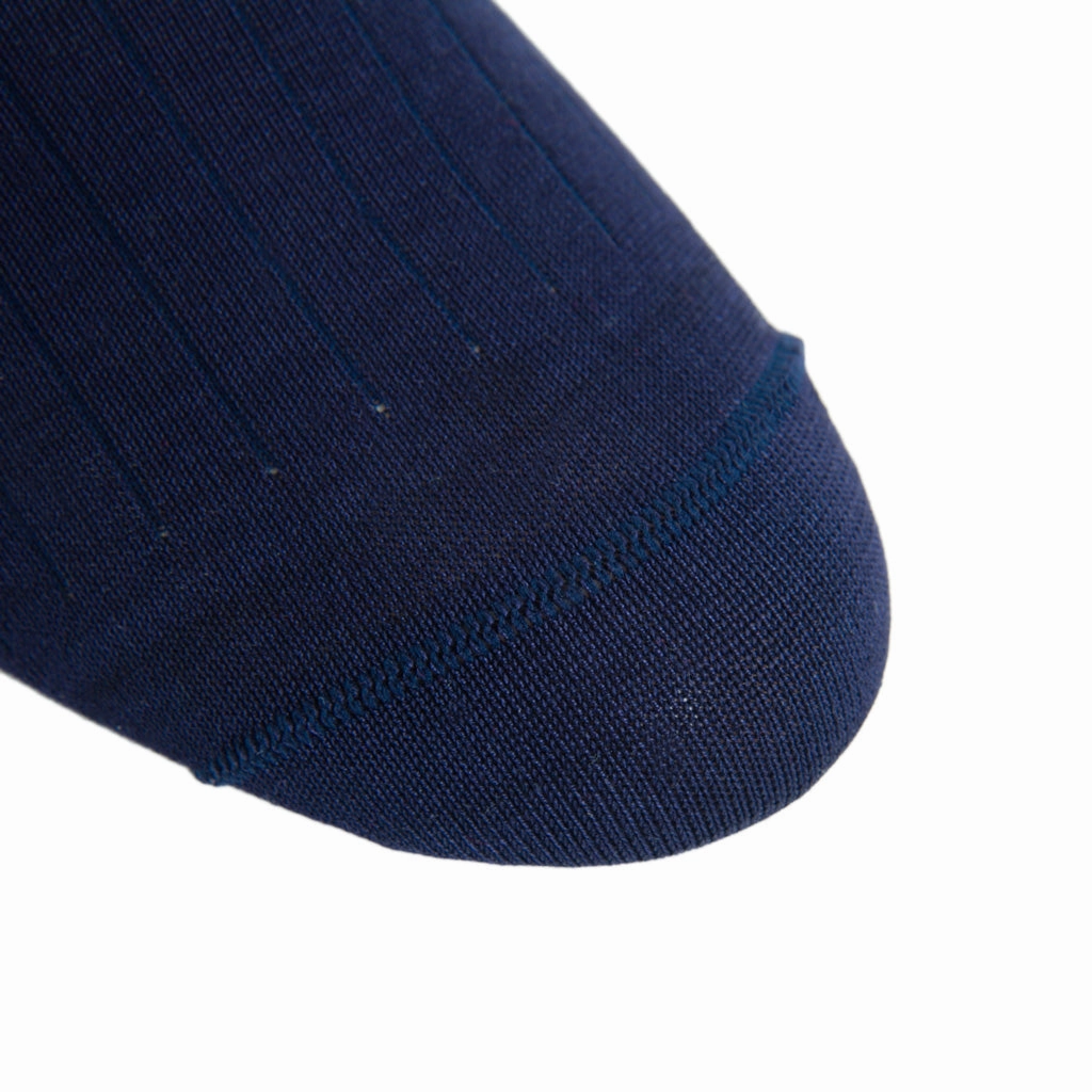 Classic Navy Solid Ribbed Cotton Sock Linked Toe OTC