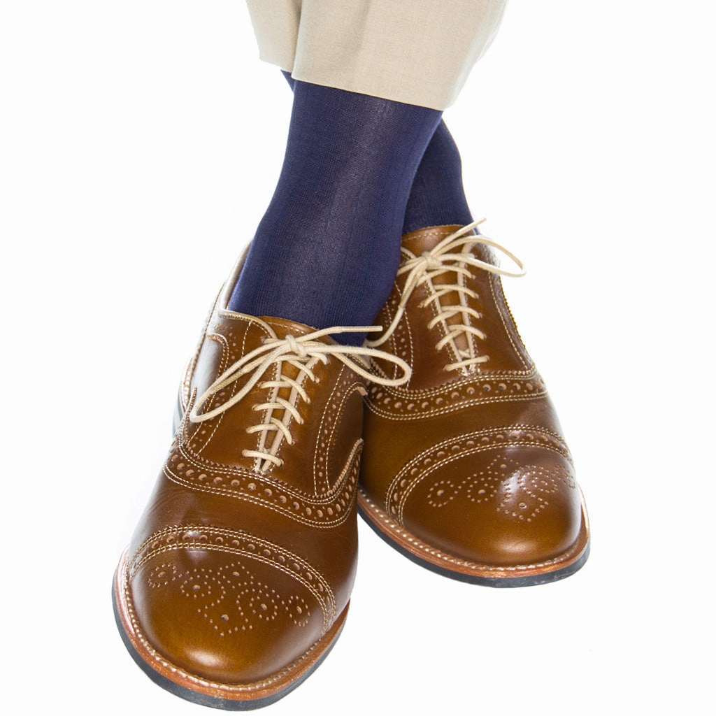 Classic Navy Solid Ribbed Cotton Sock Linked Toe OTC