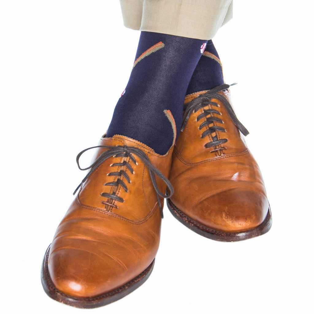 Classic Navy with Red Tipping, White and Red Baseball with Brown with Burnt Orange Bat Cotton Sock Linked Toe OTC