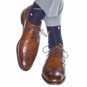 Classic Navy with Red Tipping, White and Red Baseball with Brown with Burnt Orange Bat Cotton Sock Linked Toe OTC