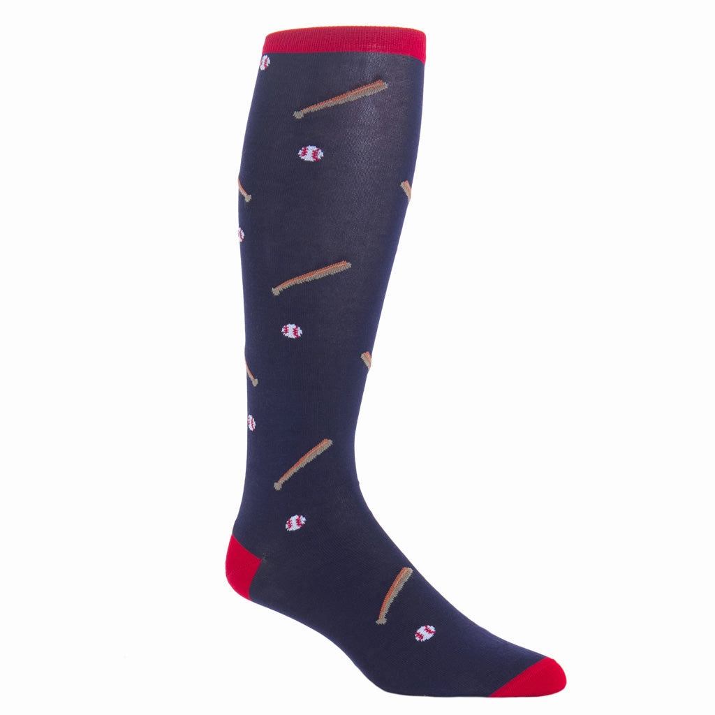 Classic Navy with Red Tipping, White and Red Baseball with Brown with Burnt Orange Bat Cotton Sock Linked Toe OTC