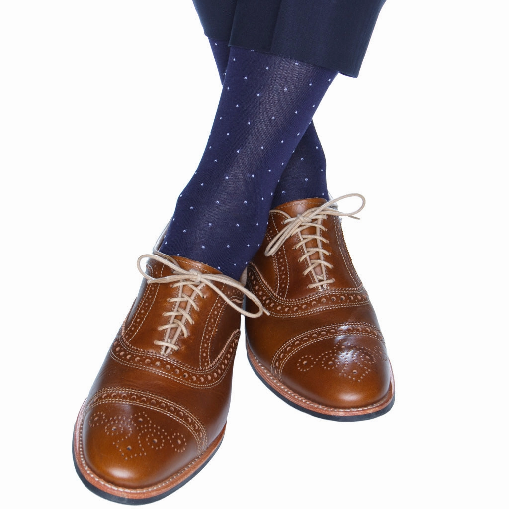 Classic Navy with White Pin Dot Cotton Sock Linked Toe OTC