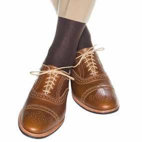 Coffee Brown Solid Ribbed Cotton Sock Linked Toe Mid-Calf