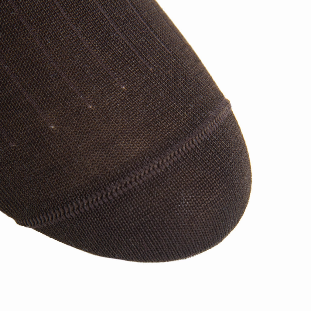 Coffee Brown Solid Ribbed Cotton Sock Linked Toe Mid-Calf