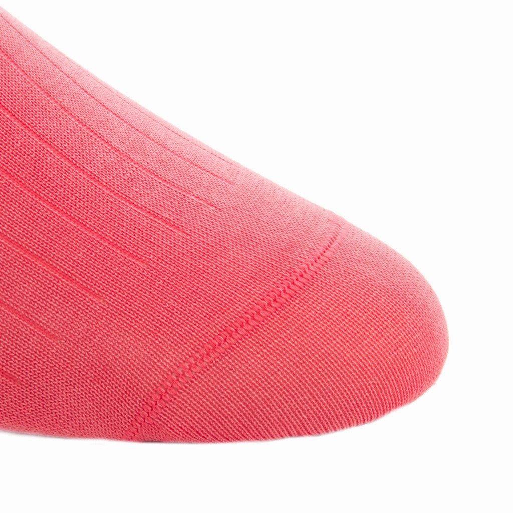 Coral Solid Ribbed Cotton Sock Linked Toe Mid-Calf
