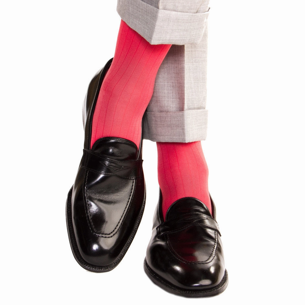 Coral Solid Ribbed Cotton Sock Linked Toe Mid-Calf