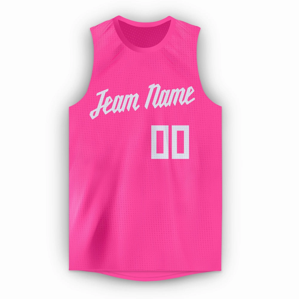 Custom Pink White Round Neck Basketball Jersey