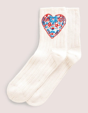 Embroidered Bed Socks-Heart