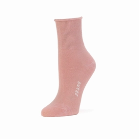 Emmy - 1/4 Height Roll Top Organic Cotton Crew Socks - rose