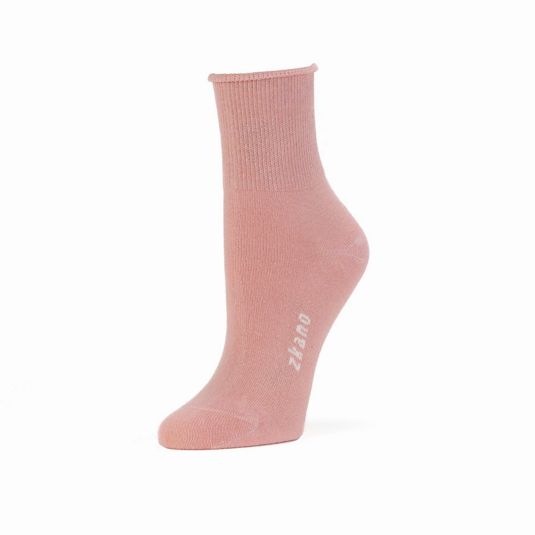 Emmy - 1/4 Height Roll Top Organic Cotton Crew Socks - rose