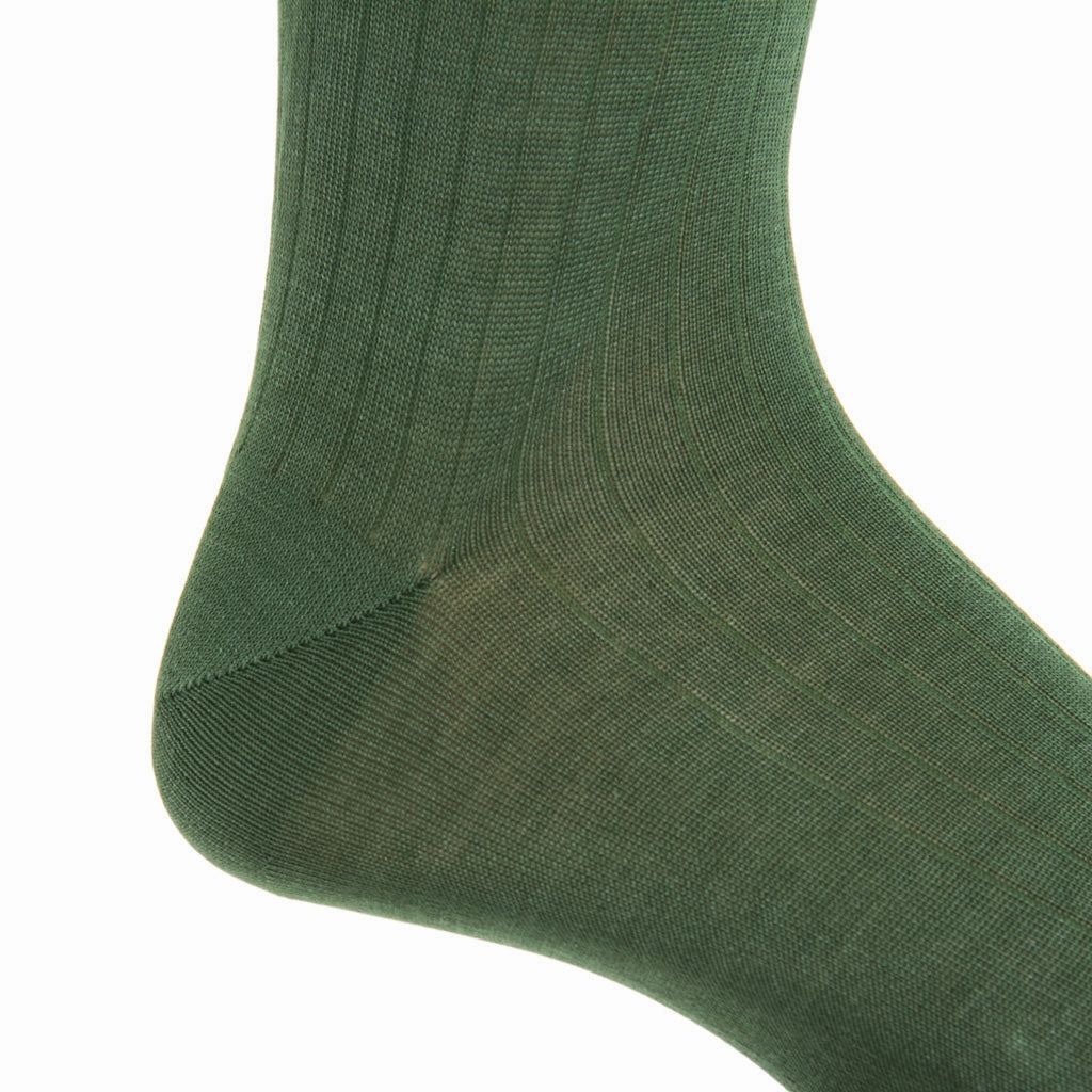 Forest Green Ribbed Cotton Sock Linked Toe Mid-Calf