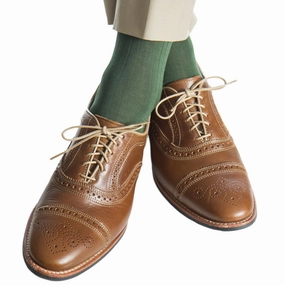 Forest Green Ribbed Cotton Sock Linked Toe Mid-Calf