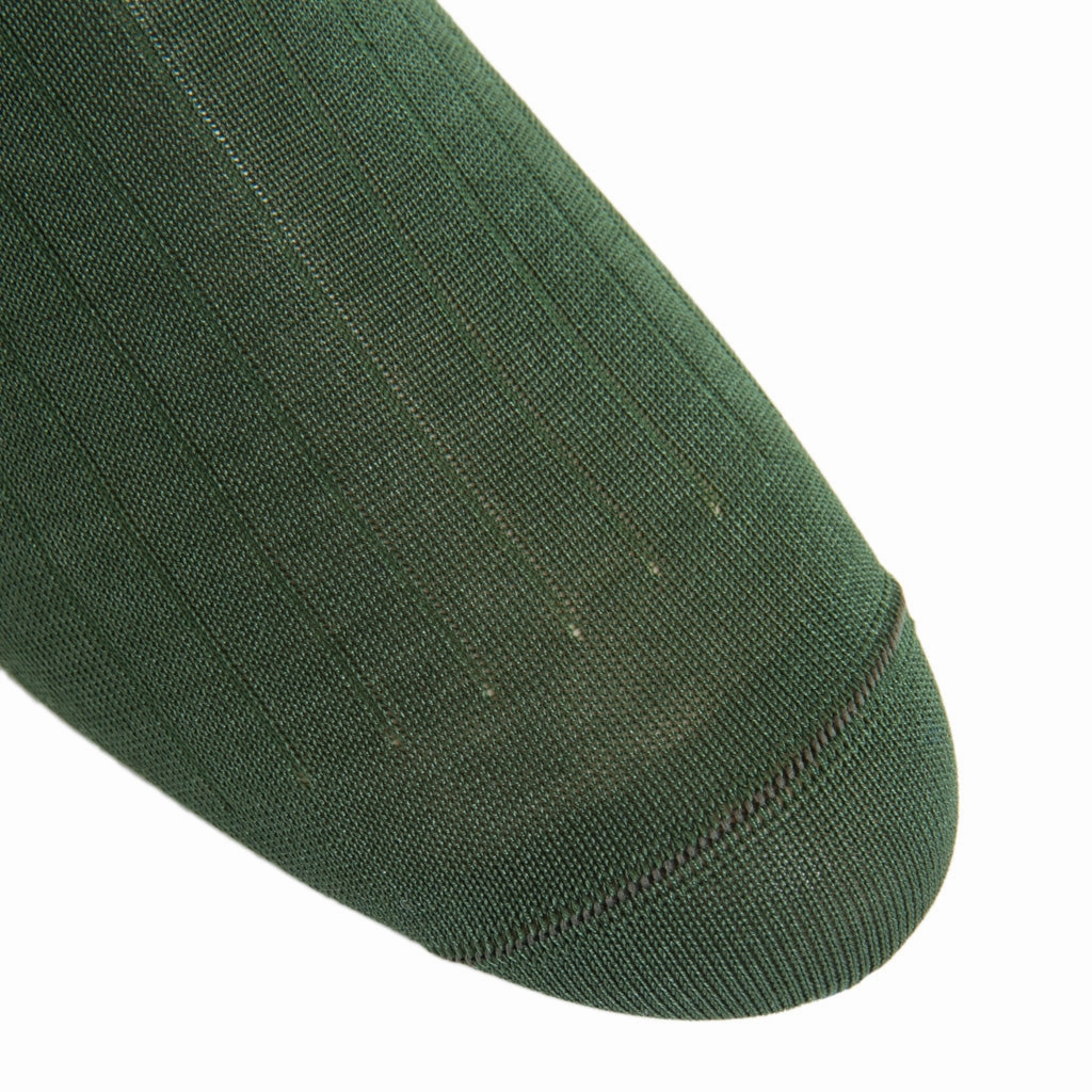 Forest Green Ribbed Cotton Sock Linked Toe Mid-Calf