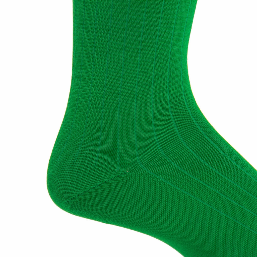 Green Solid Ribbed Cotton Sock Linked Toe OTC