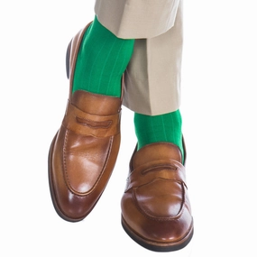 Green Solid Ribbed Cotton Sock Linked Toe OTC