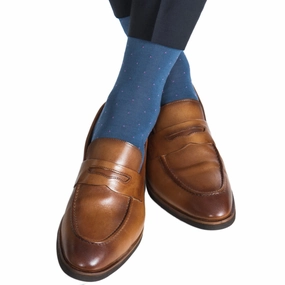 Indigo Blue with Rose Pin Dot Cotton Sock Linked Toe Mid-calf