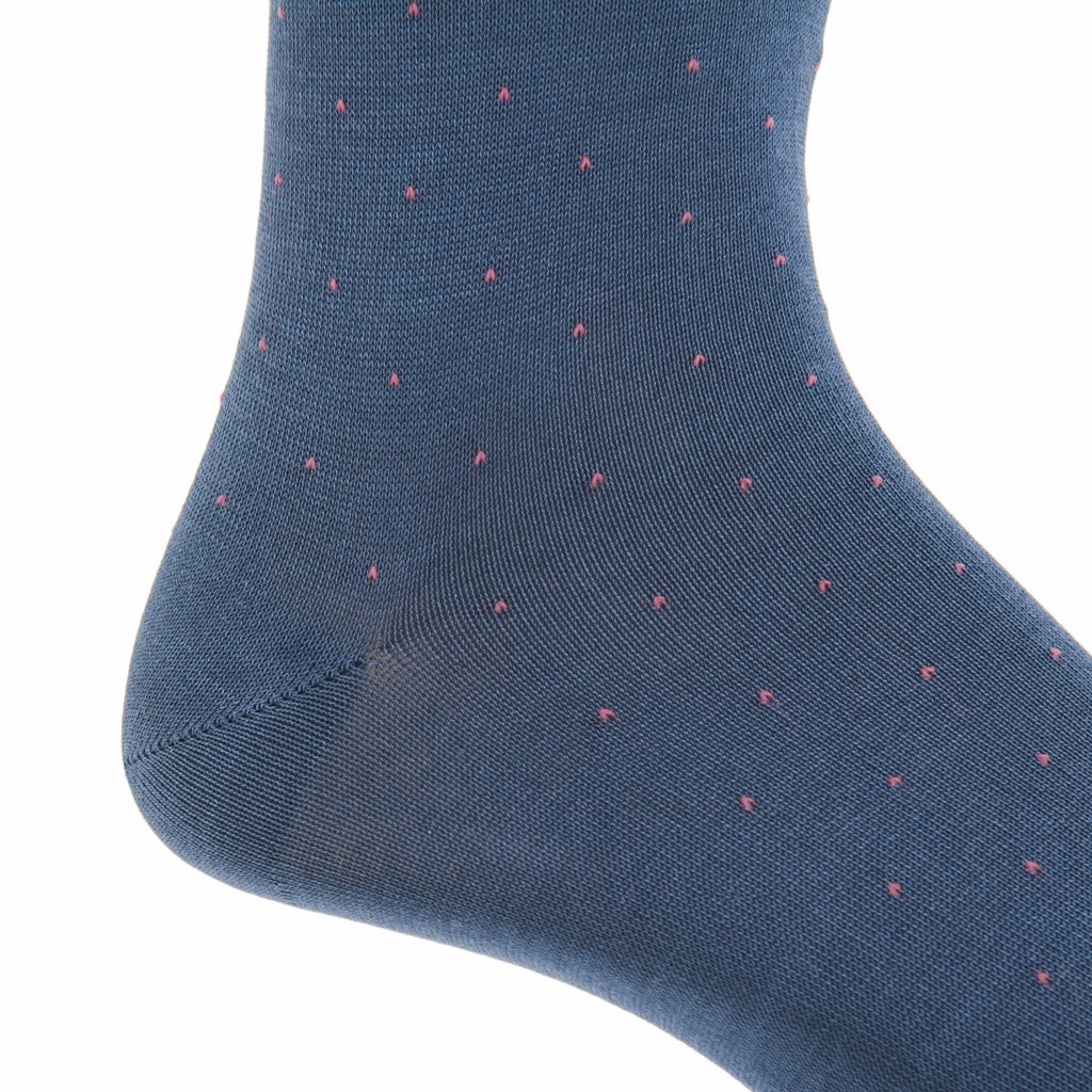Indigo Blue with Rose Pin Dot Cotton Sock Linked Toe Mid-calf