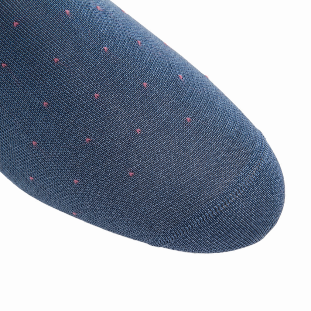 Indigo Blue with Rose Pin Dot Cotton Sock Linked Toe Mid-calf