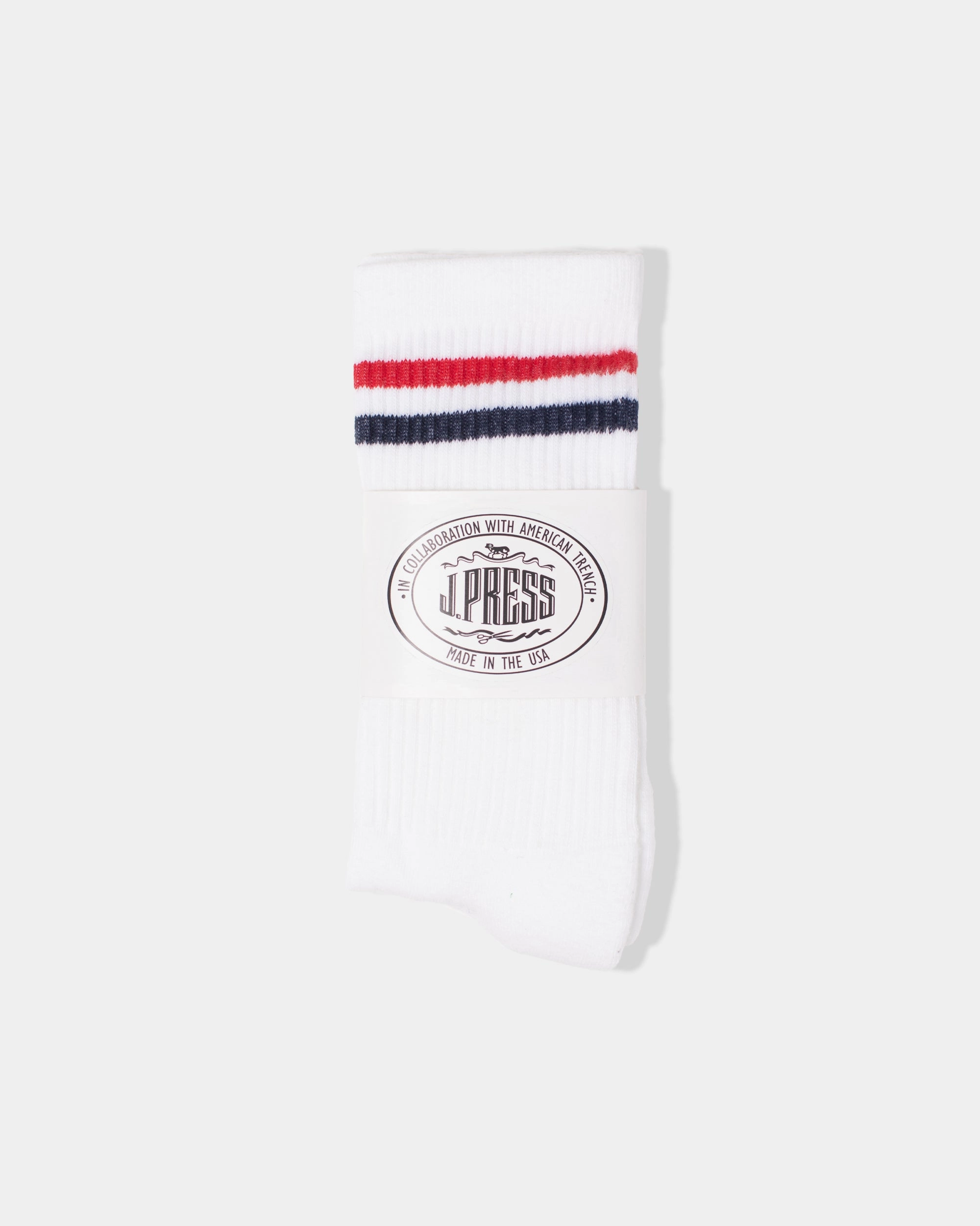 J.PRESS X AMERICAN TRENCH CREW SOCKS - WHITE TENNIS STRIPE