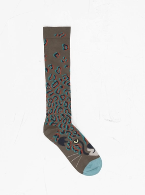 Knee High Socks Leopard Khaki